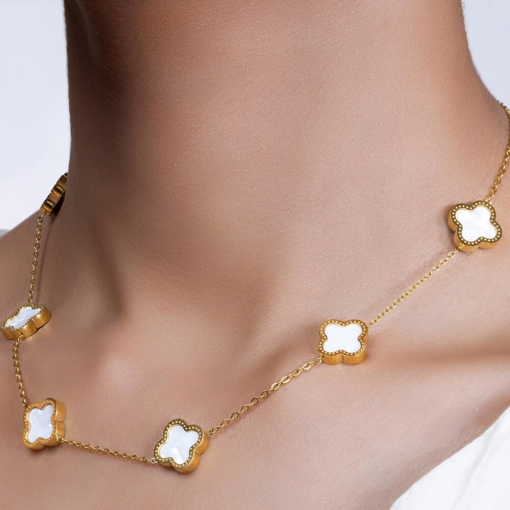 2 PC Set I 18K Gold Plated Four Leaf Clover Necklace I Dainty Clover Necklaces F - Picture 2 of 5